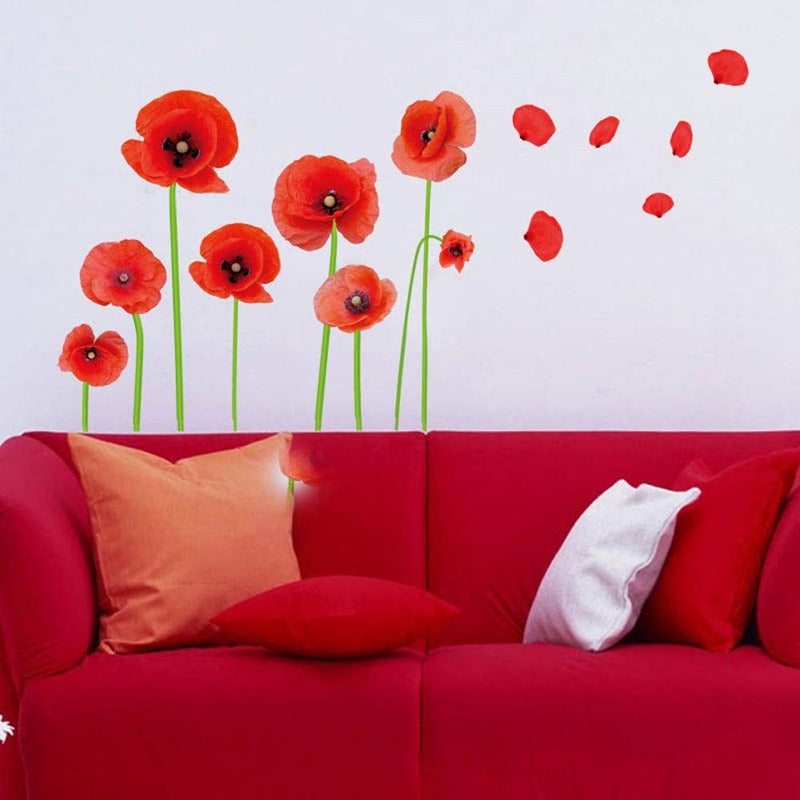 Esmee DIY Red Poppies Beautiful Flowers Vines Stick Wall Decals, Living Room Bedroom Children Room Nursery - Image 5
